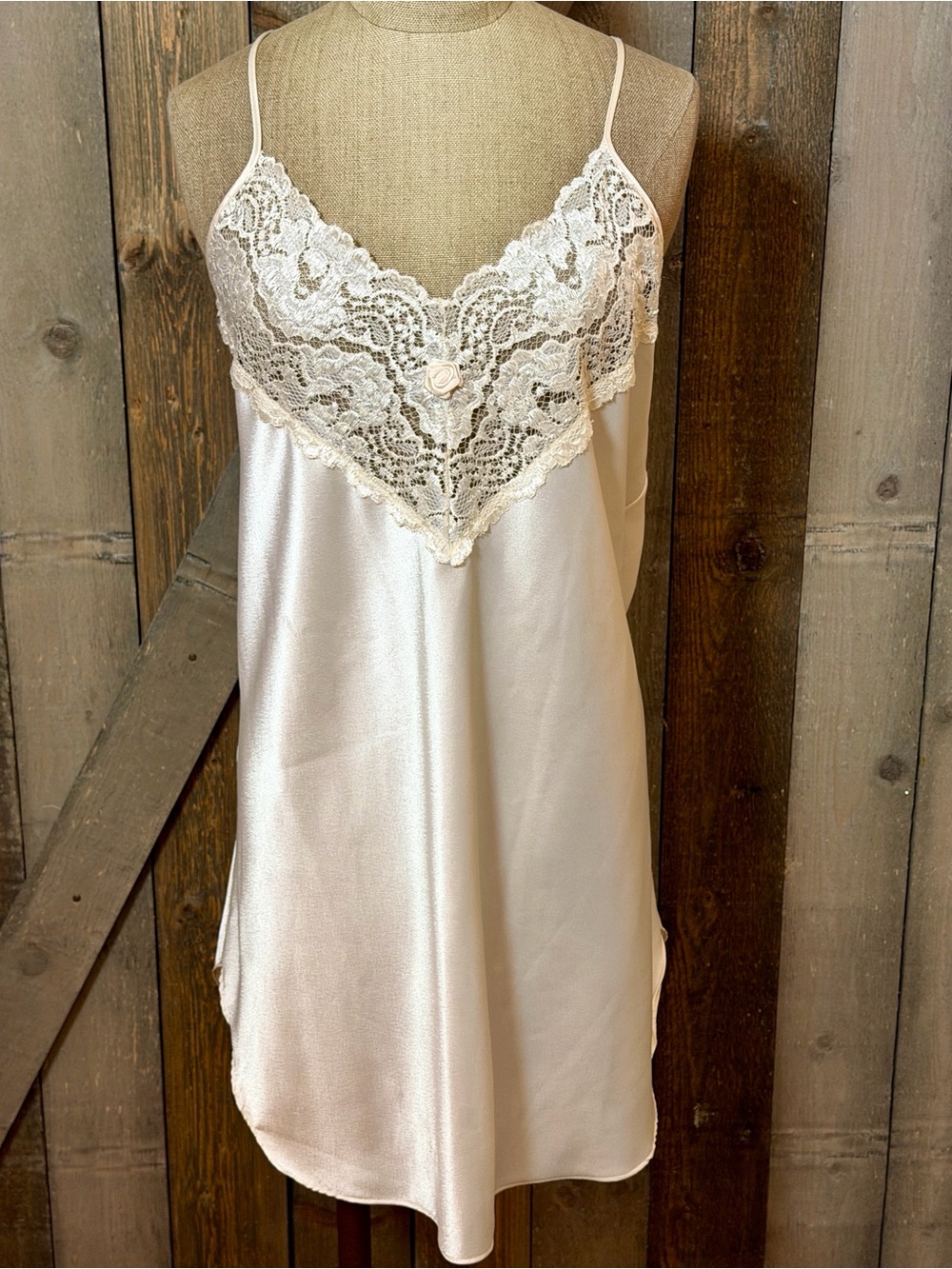 Vintage Alexandra Nicole Ivory Satin Lace Chemise Slip Dress Coquette 90s Y2K